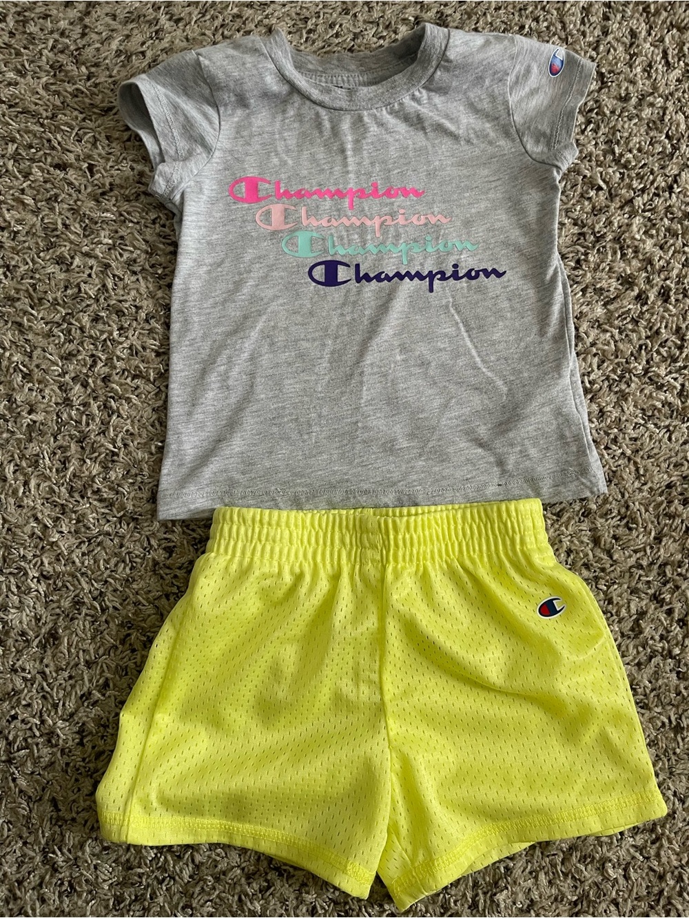 Champion Gray Tee with Neon Yellow Mesh Shorts Set
